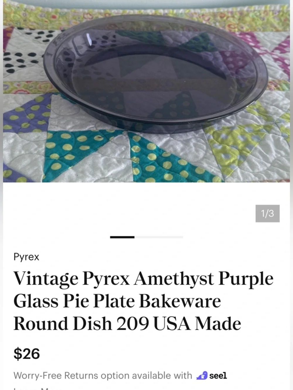 Pyrex Fluted Amethyst Glass Pie Plate. 9.5”” #229.